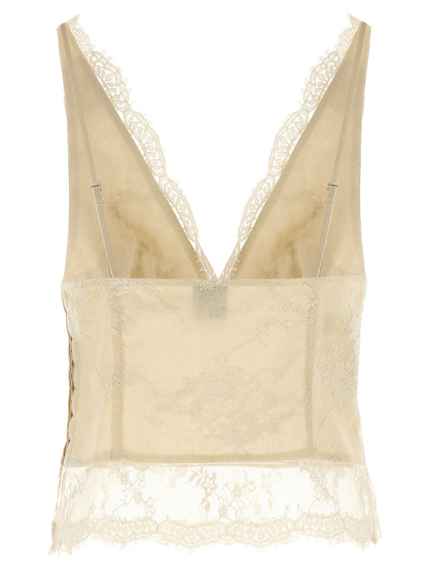 Beige V-Neck Lace Top 2
