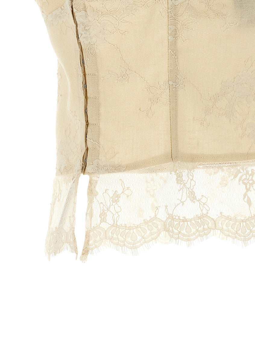 Beige V-Neck Lace Top 4