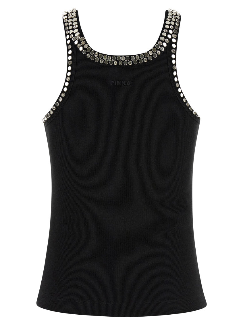 Black Round Neck Rhinestone Top 2