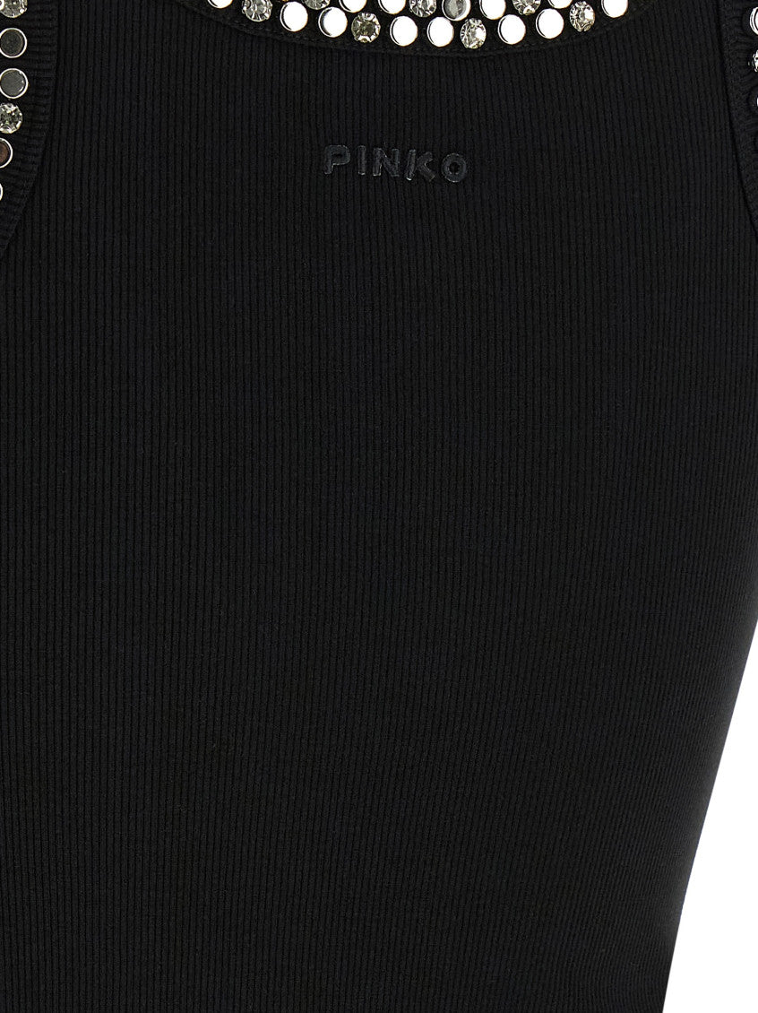 Black Round Neck Rhinestone Top 4