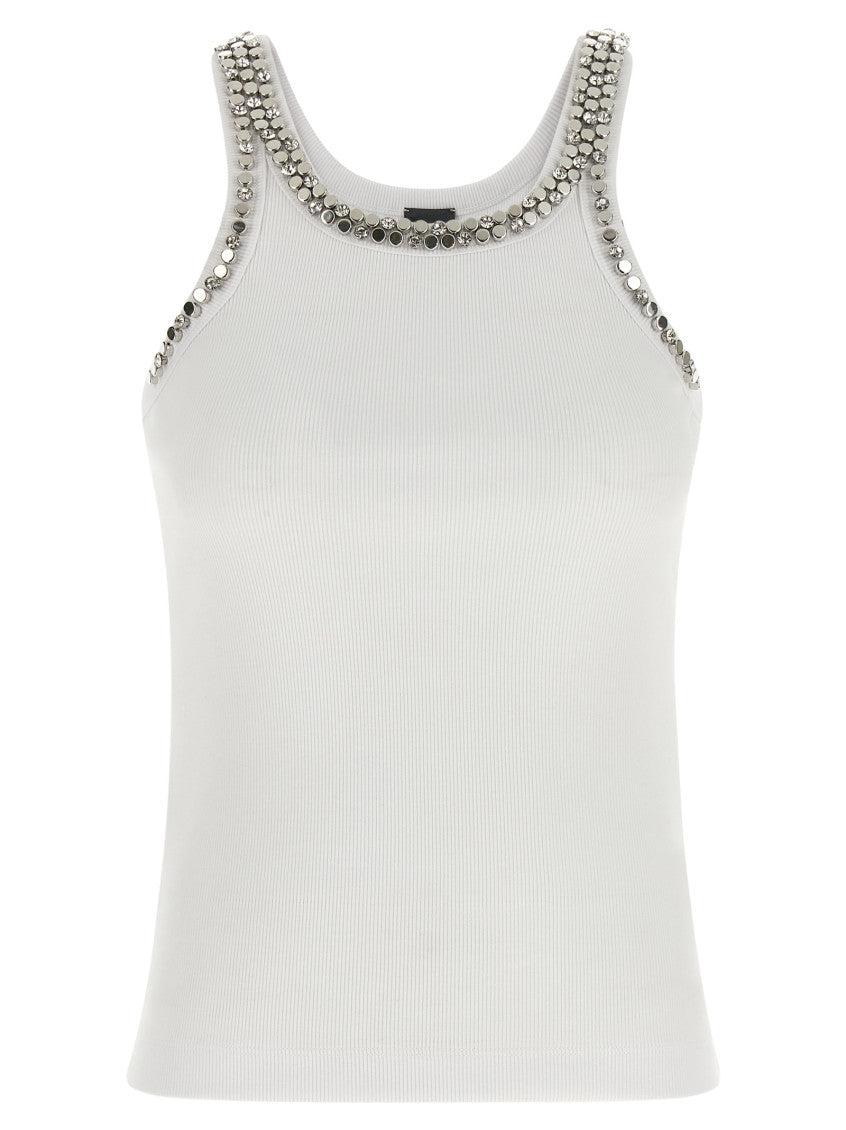 White Round Neck Rhinestone Top 1