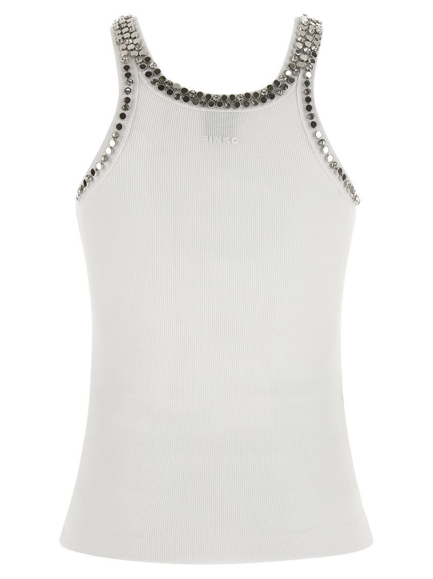 White Round Neck Rhinestone Top 2