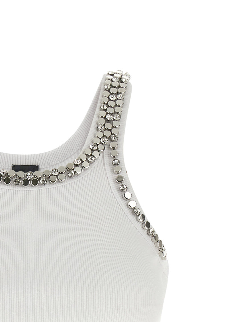 White Round Neck Rhinestone Top 3