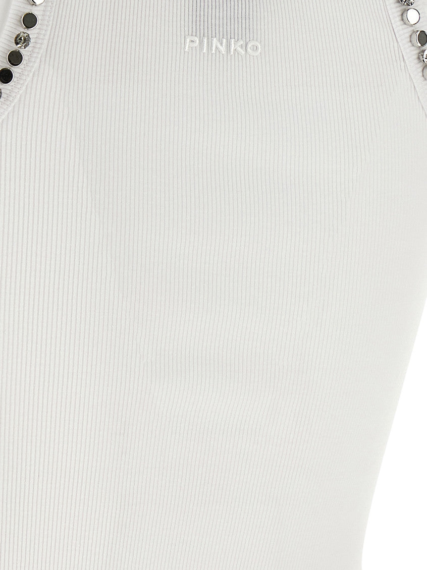 White Round Neck Rhinestone Top 4