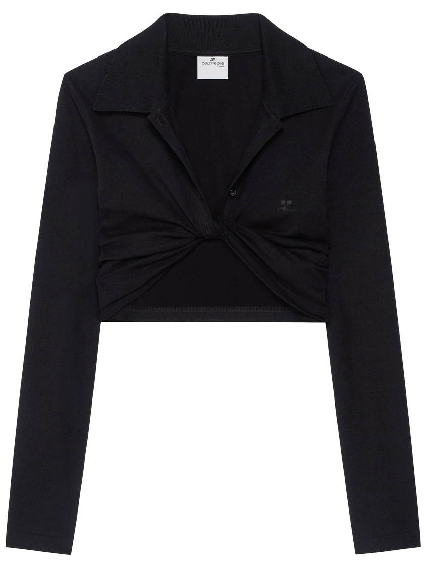Black V-Neck Twist Detailing Crop Top 1