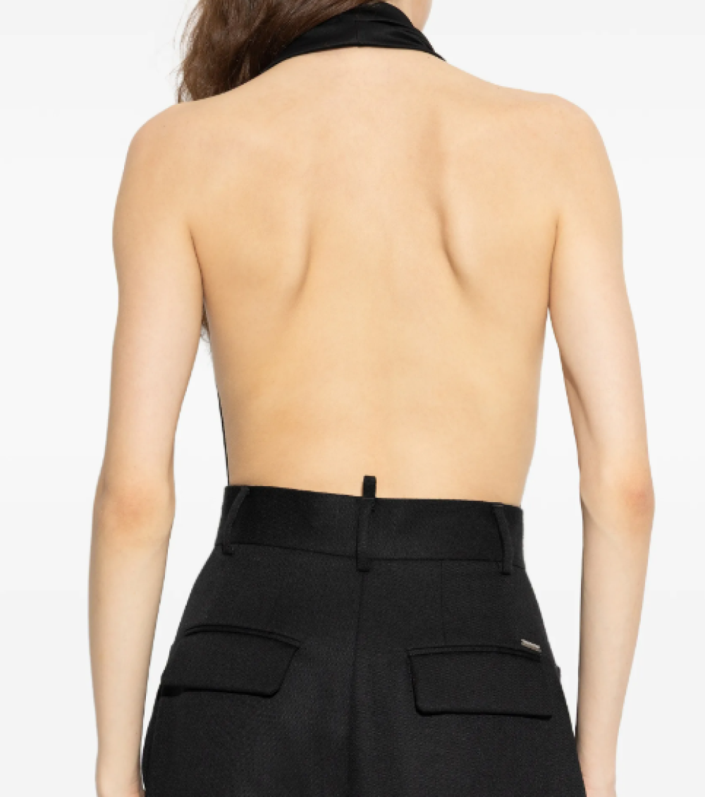 Black Halter Neck Draped Top 2
