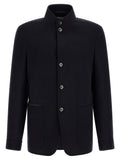 Blue Solid Mandarin Collar Jacket 1