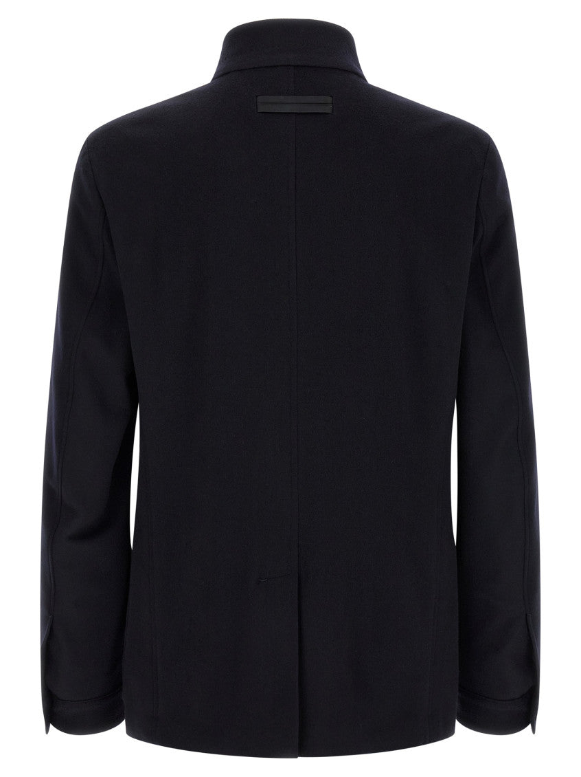 Blue Solid Mandarin Collar Jacket 2