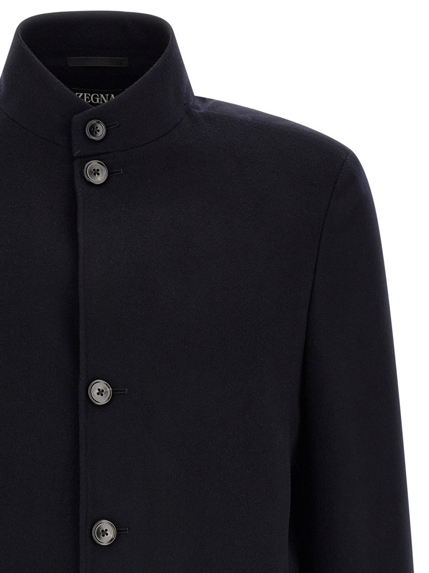 Blue Solid Mandarin Collar Jacket 3