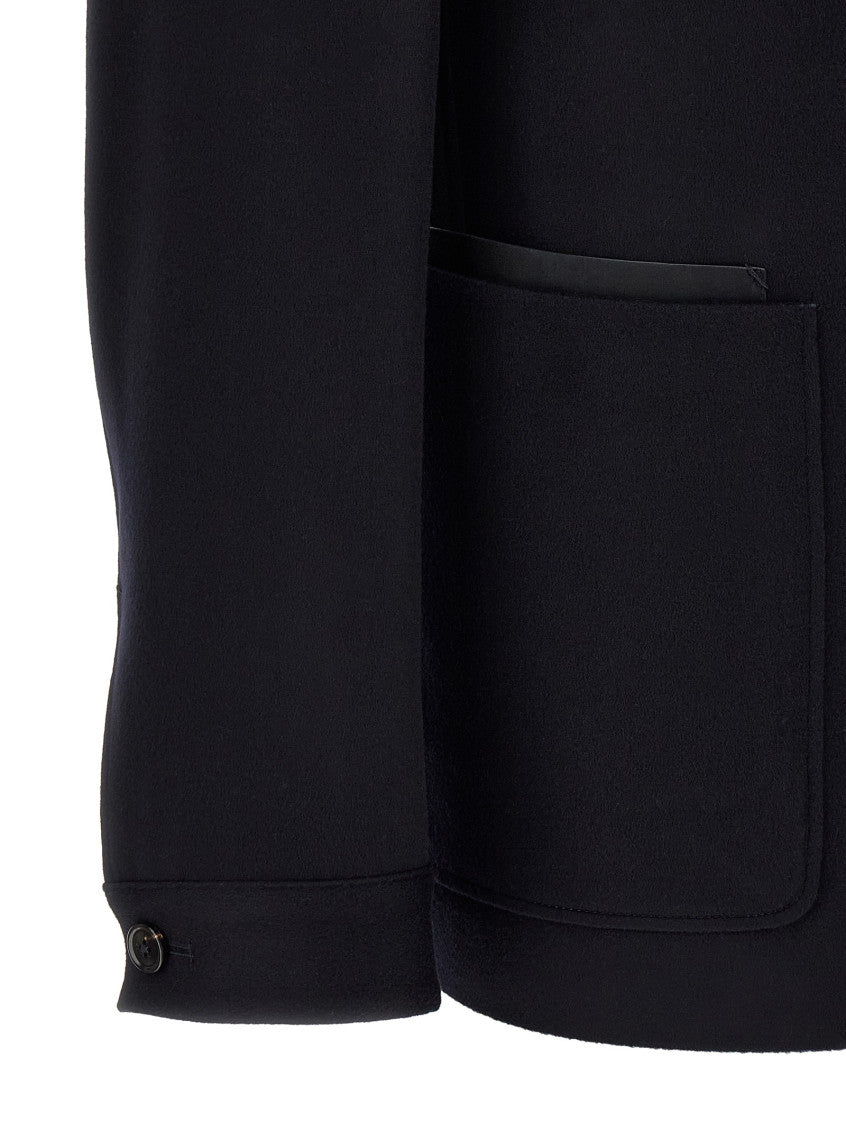 Blue Solid Mandarin Collar Jacket 4