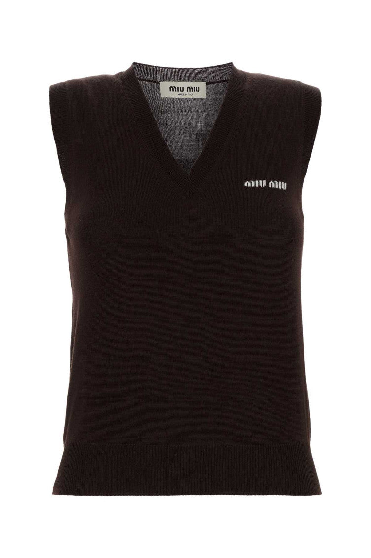 Brown Logo V Neck Sweater 1