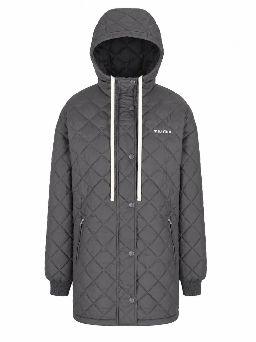Grey Quilted Hood Jacket 1