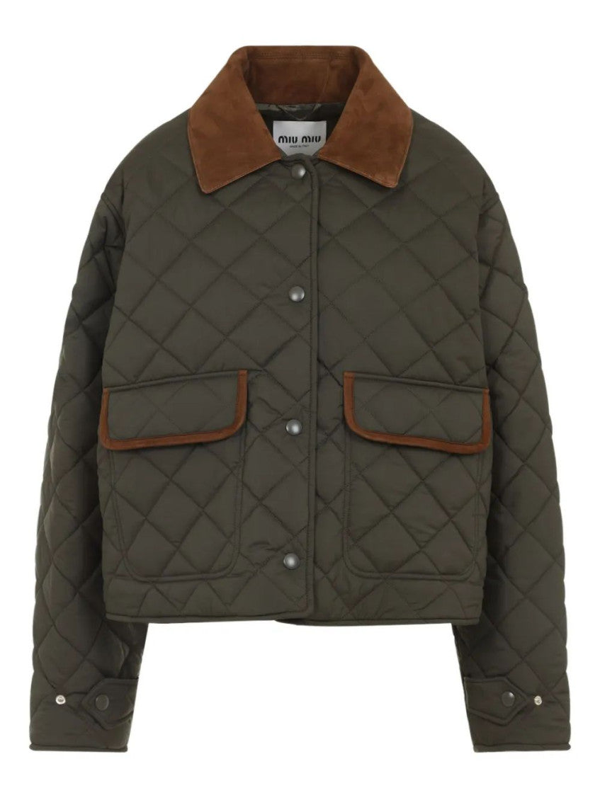 Olive Quilted Shirt Collar Jacket 1