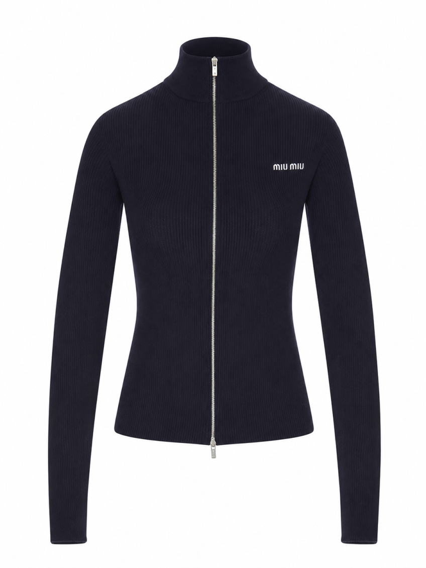 Navy Blue Logo Mock Collar Sweater 1