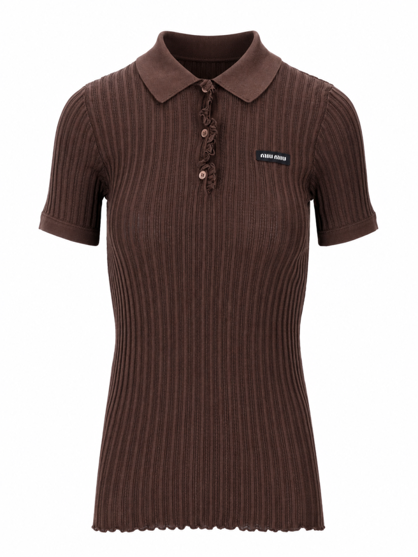 Brown Stripes Shirt Collar Polo 1