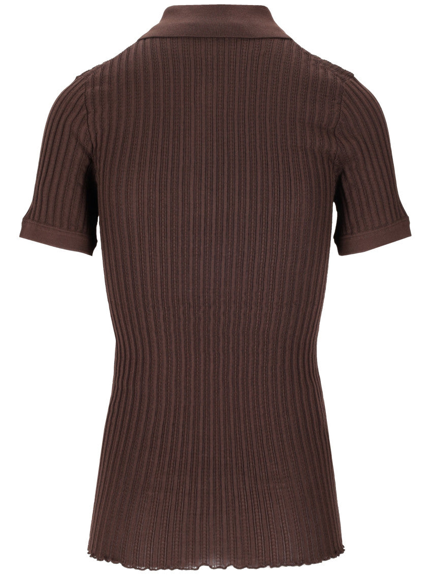 Brown Stripes Shirt Collar Polo 2