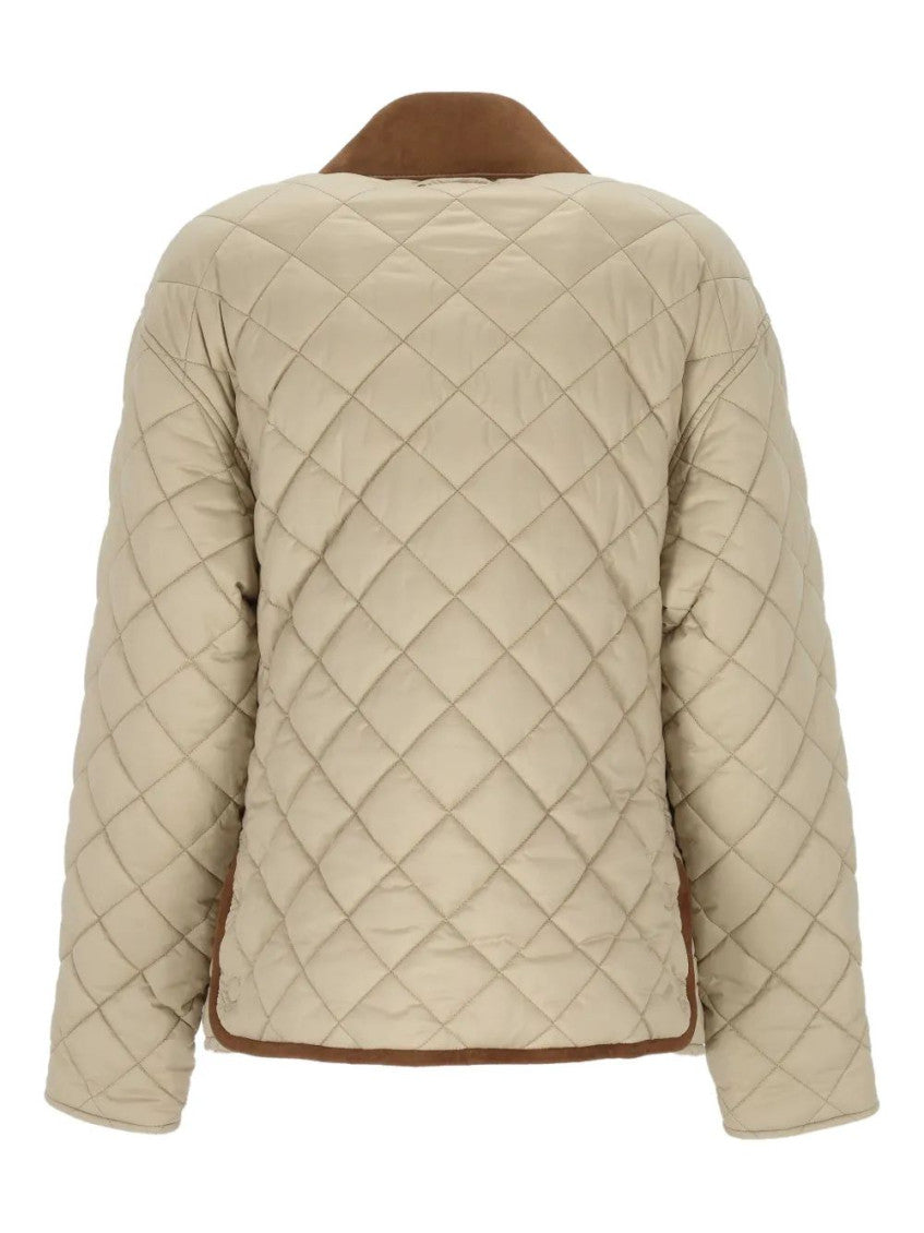Beige Quilted Shirt Collar Jacket 2