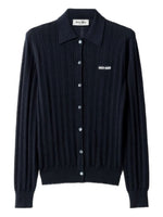 Navy Blue Knitted Shirt Collar Sweater 1