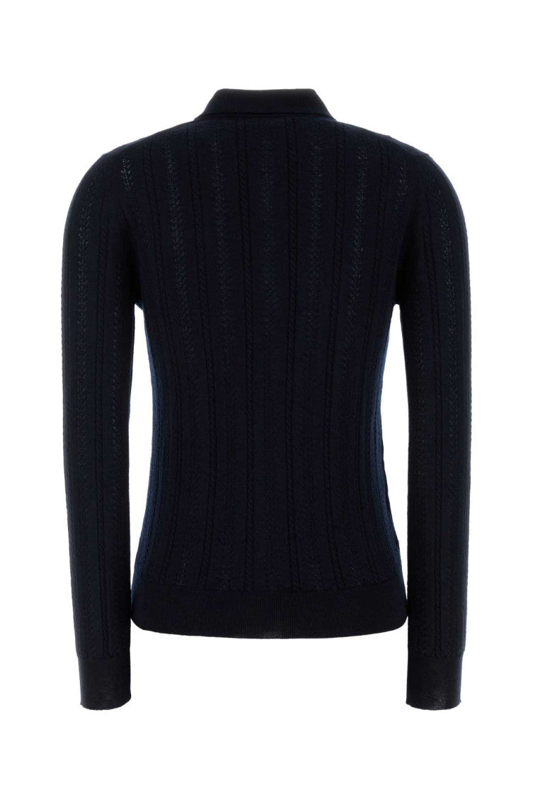 Navy Blue Knitted Shirt Collar Sweater 2