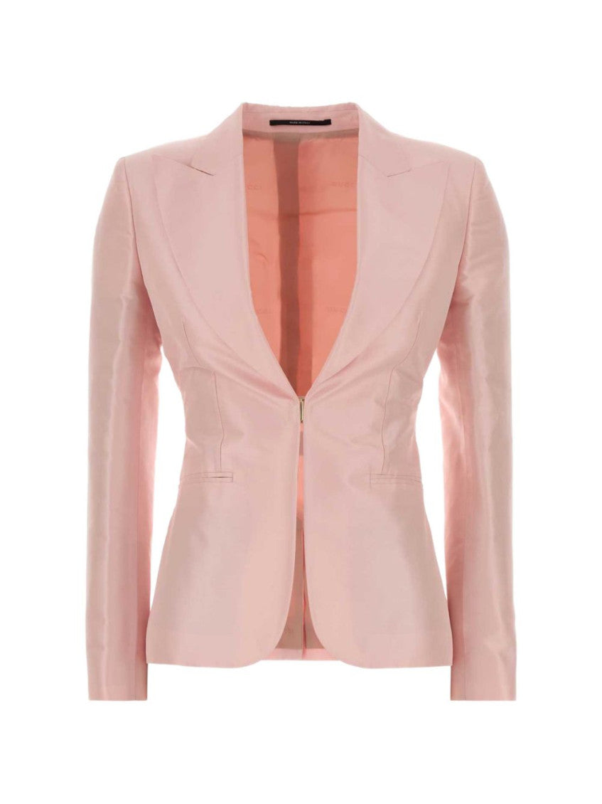 Pink Solid Shawl Lapel Blazer 1