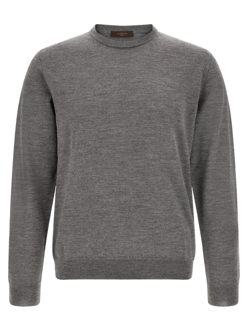 Grey Solid Crew Neck Sweater 1