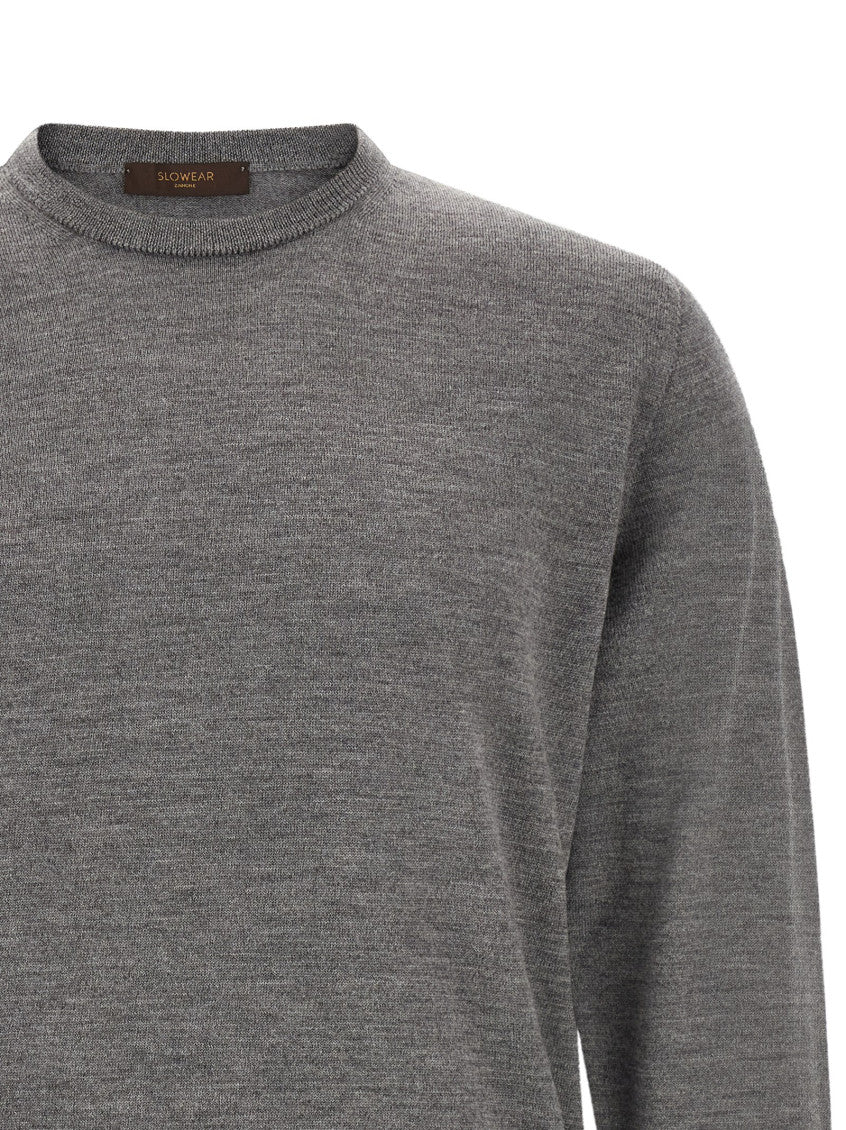 Grey Solid Crew Neck Sweater 3
