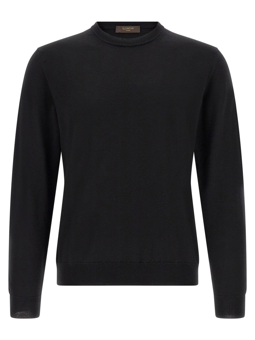 Black Solid Crew Neck Sweater 1