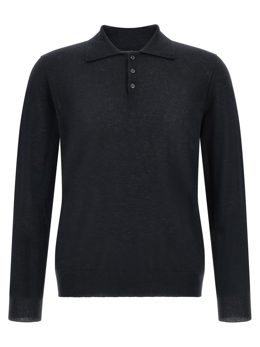 Blue Solid Polo Sweater 1