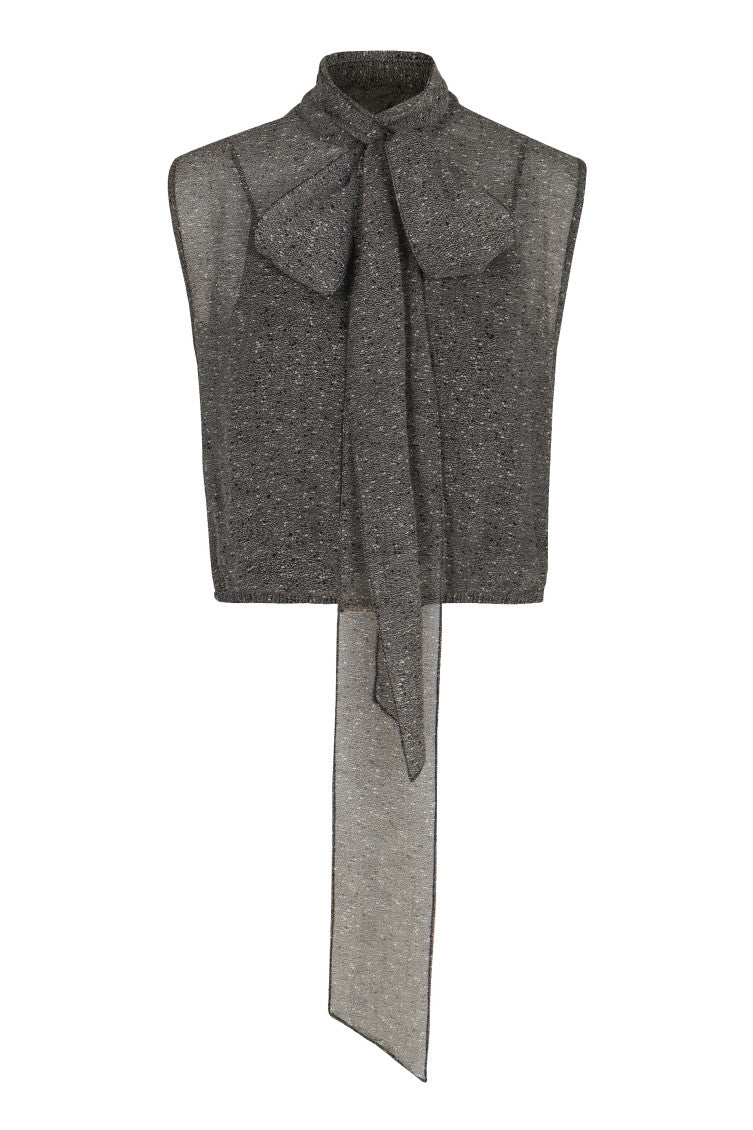 Grey Printed Mock Collar Top 1