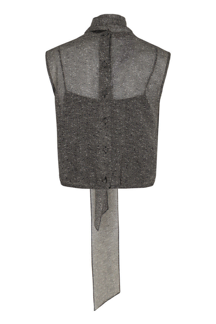 Grey Printed Mock Collar Top 2