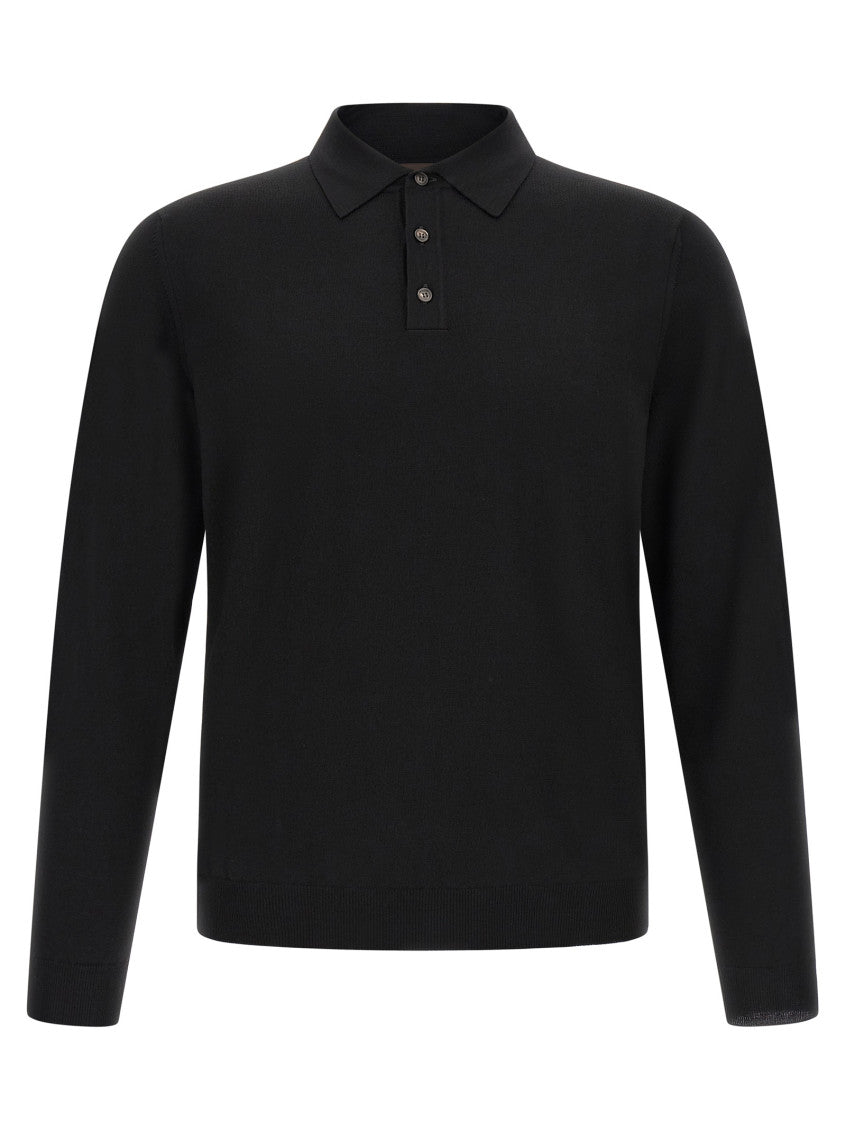 Black Solid Polo Sweater 1