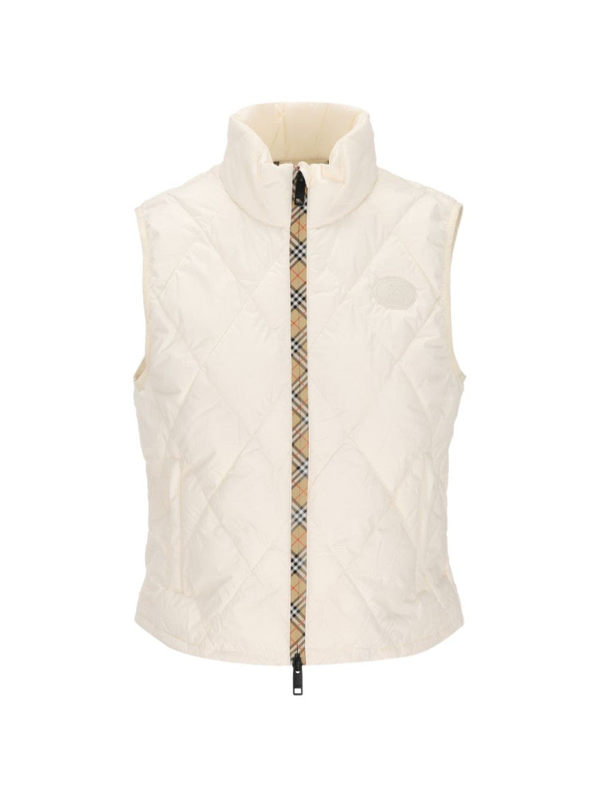 White Quilted Mock Collar Jacket 1