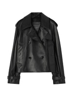 Black Notched Lapel Trench Coat 1