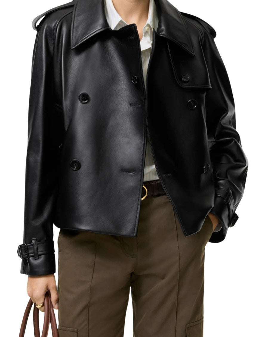 Black Notched Lapel Trench Coat 2
