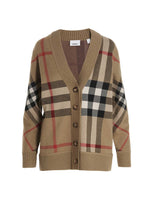 Beige Checks V Neck Cardigan 1