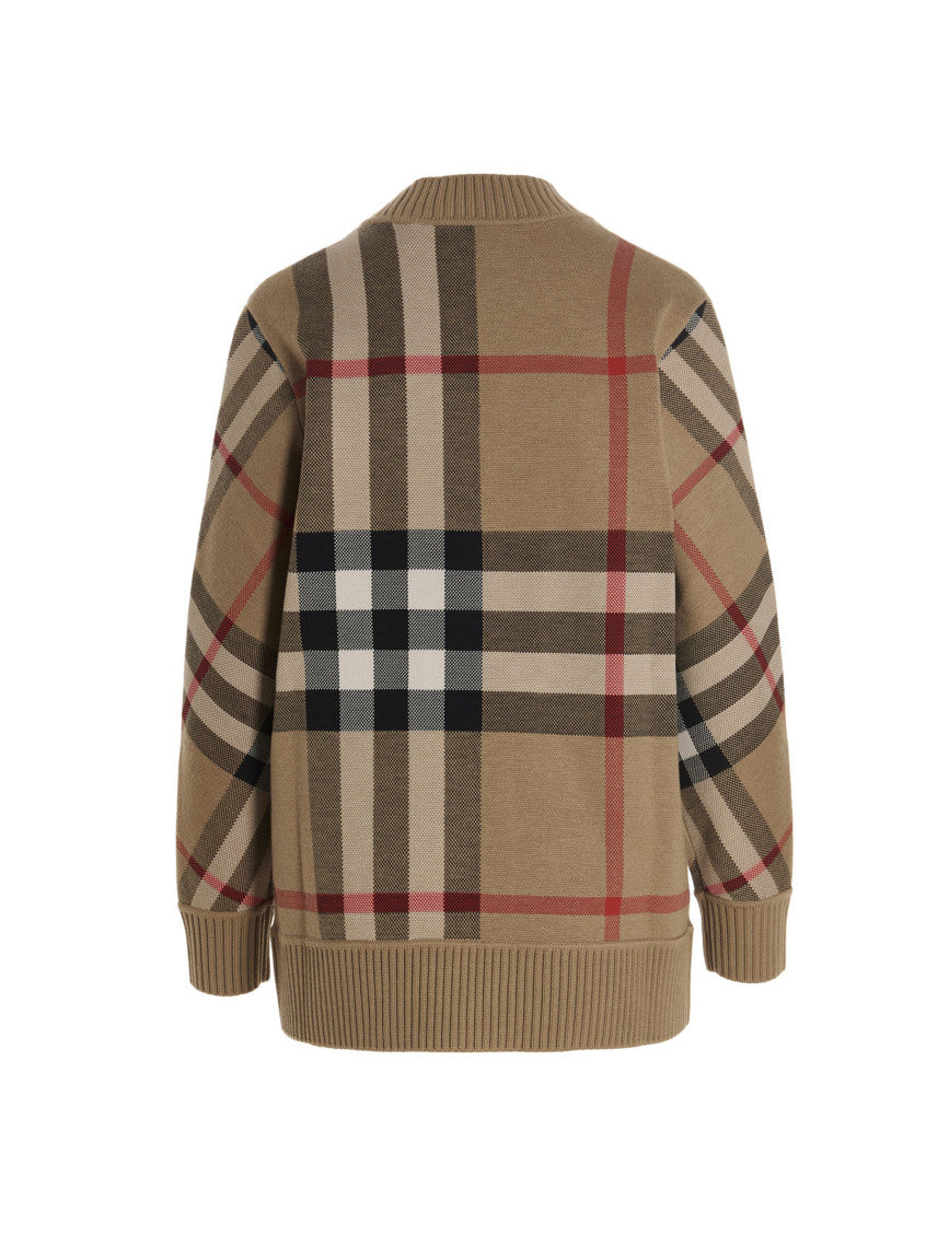 Beige Checks V Neck Cardigan 2