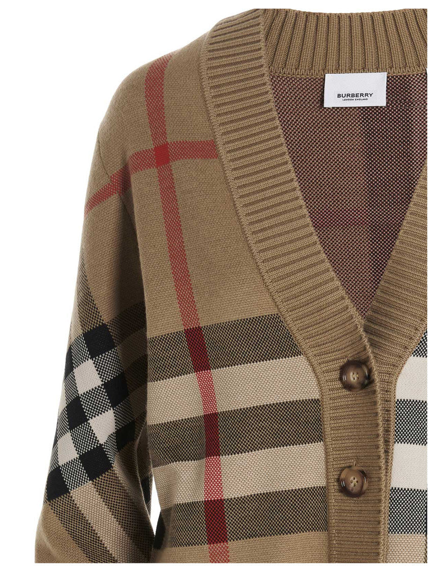 Beige Checks V Neck Cardigan 3