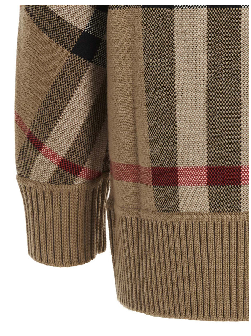Beige Checks V Neck Cardigan 4