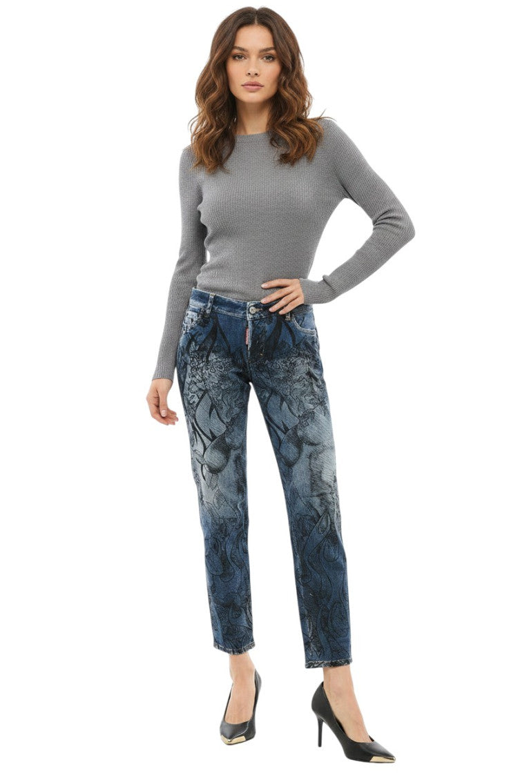 Blue Straight Mid Rise Jeans 1