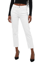 White Straight Mid Rise Jeans 1