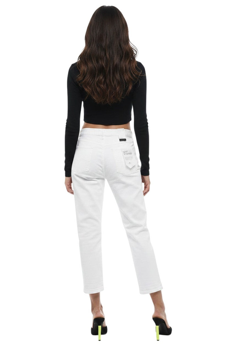 White Straight Mid Rise Jeans 2
