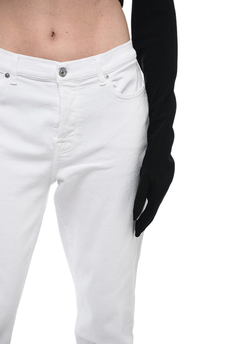 White Straight Mid Rise Jeans 3