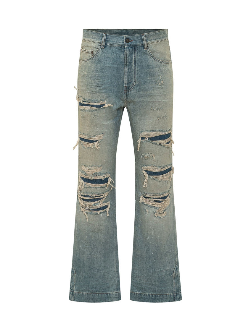 Blue Bootcut Distressed Jeans 1