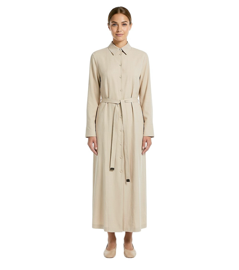 Beige Solid Shirt Collar Maxi Dress 1
