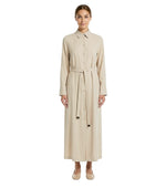 Beige Solid Shirt Collar Maxi Dress 1