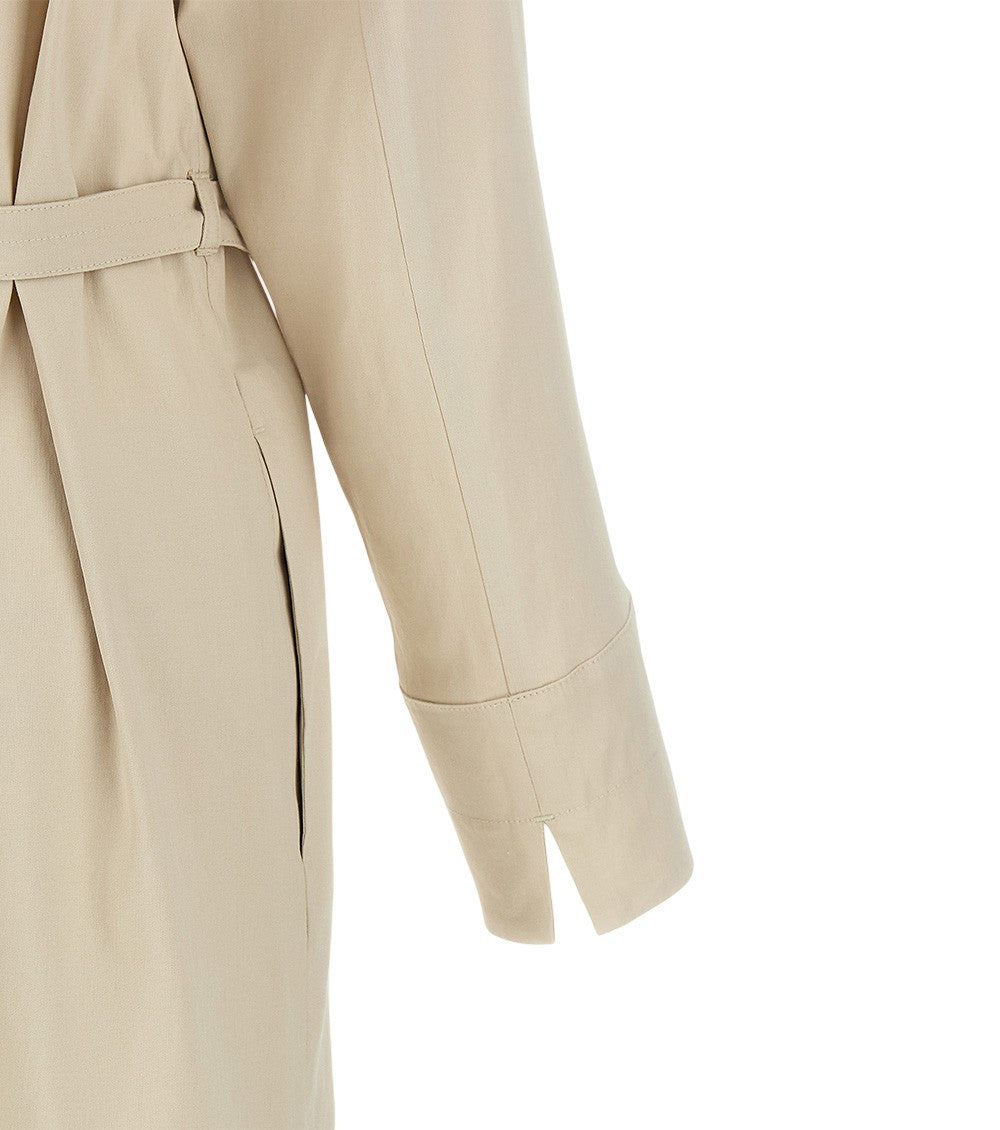 Beige Solid Shirt Collar Maxi Dress 4