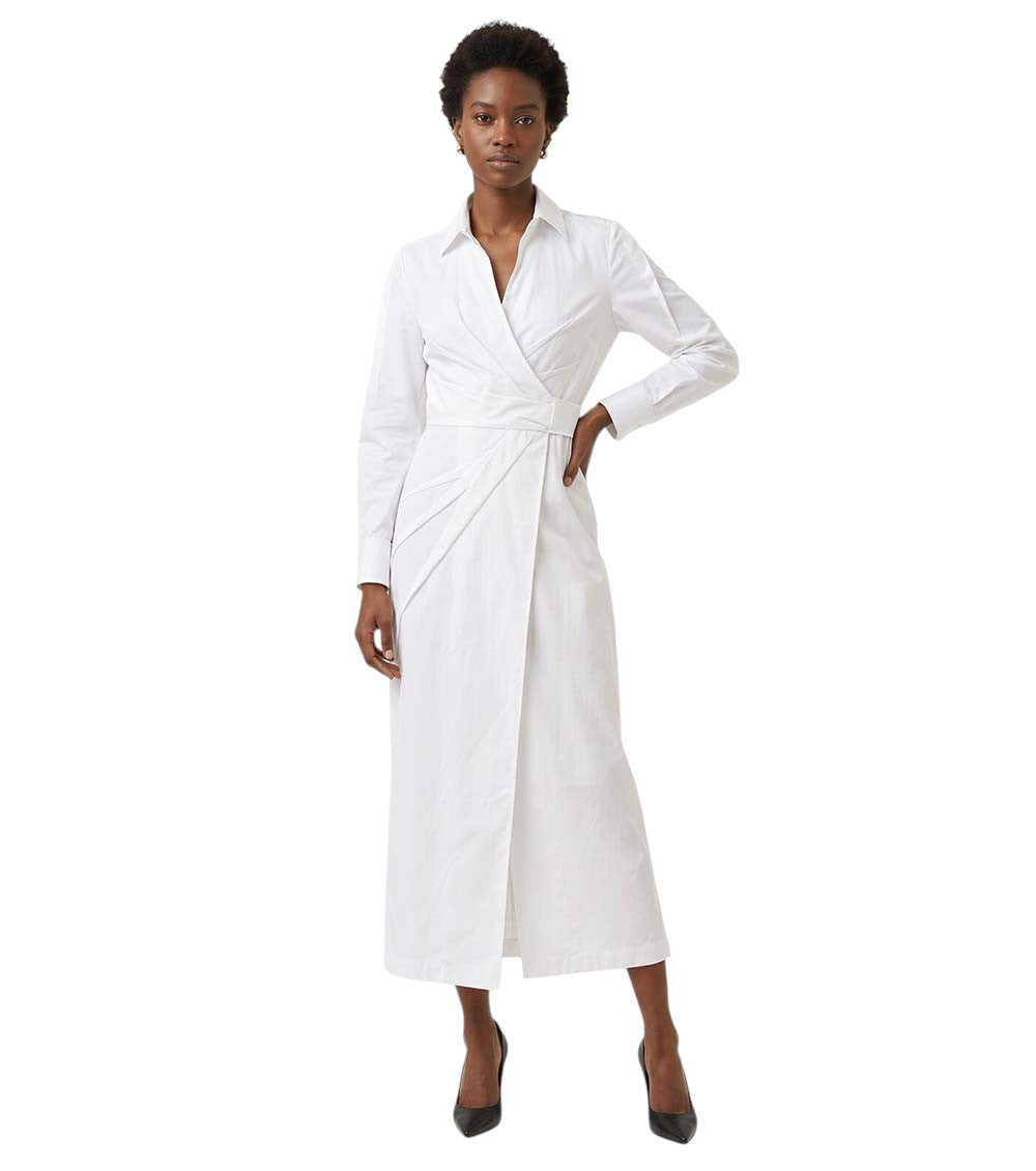 White Solid Shirt Collar Midi Dress 1
