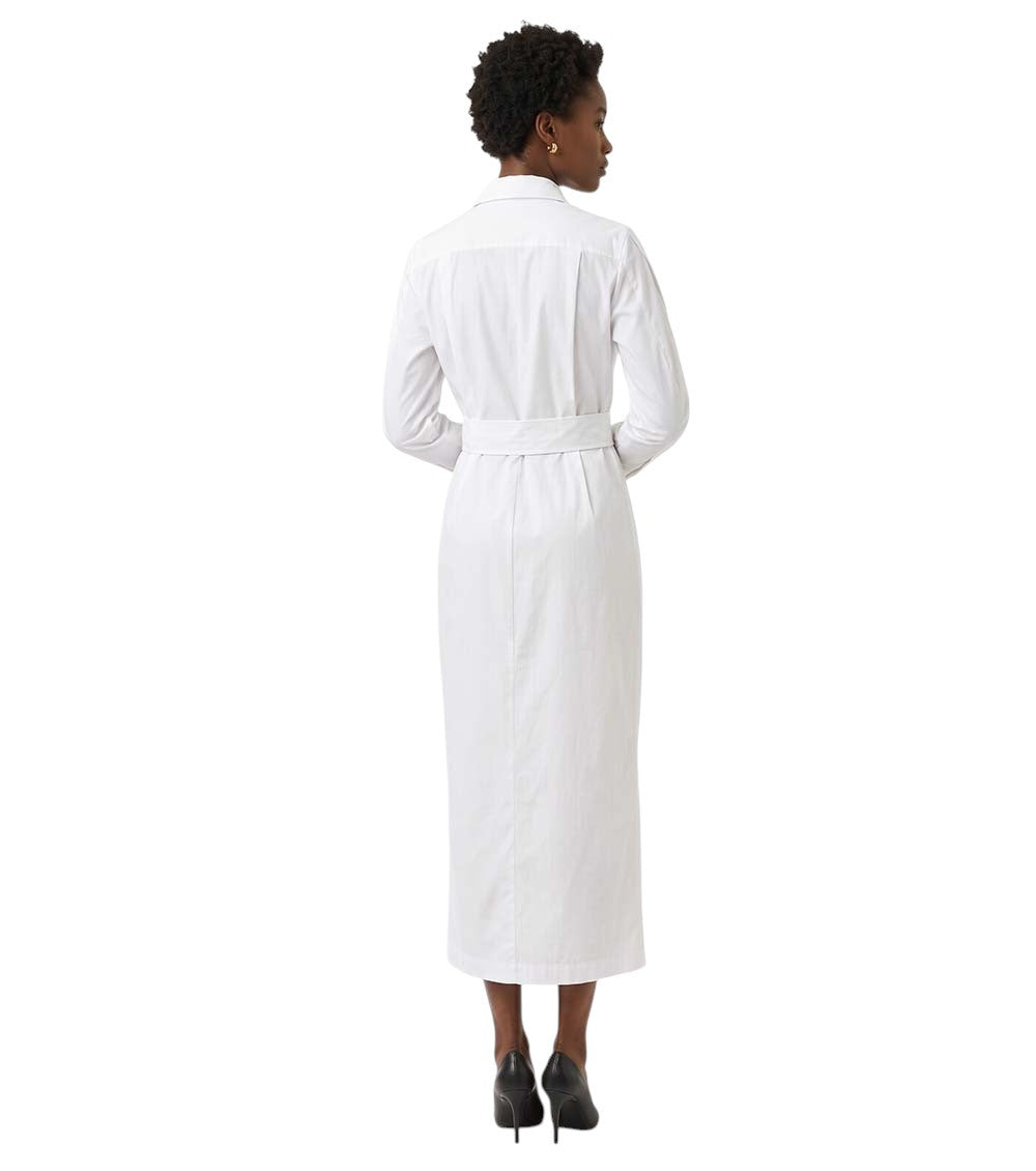 White Solid Shirt Collar Midi Dress 2