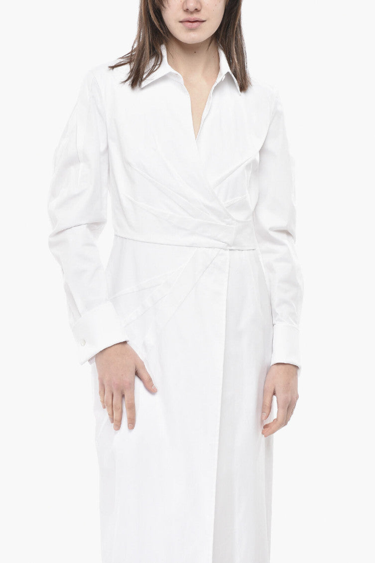 White Solid Shirt Collar Midi Dress 4