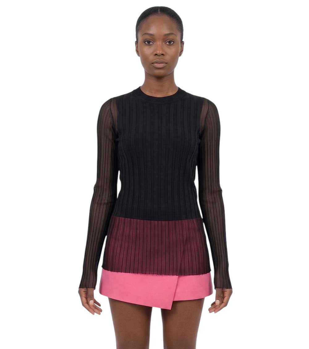Black Textured Crew Neck Top 1